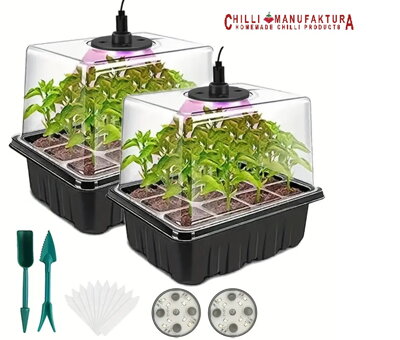 Chili Anzucht Set GROW BOX 2x6 mit 2 LED-Leuchten und 20 Chili Samen